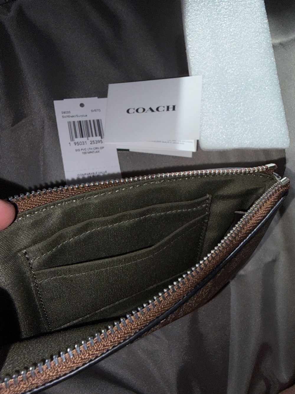Coach Brown Monogram Wristlet with Olive Accent - Picture 4 of 6